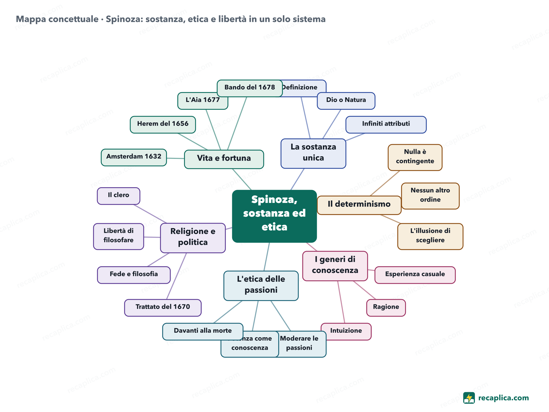 Mappa concettuale: Spinoza: sostanza, etica e libertà in un solo sistema