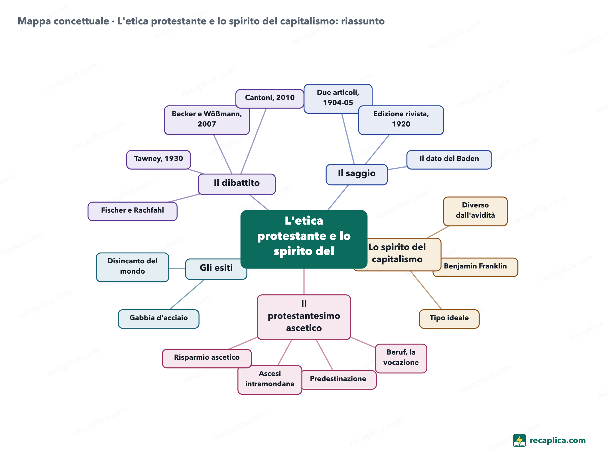 Mappa concettuale: L'etica protestante e lo spirito del capitalismo: riassunto
