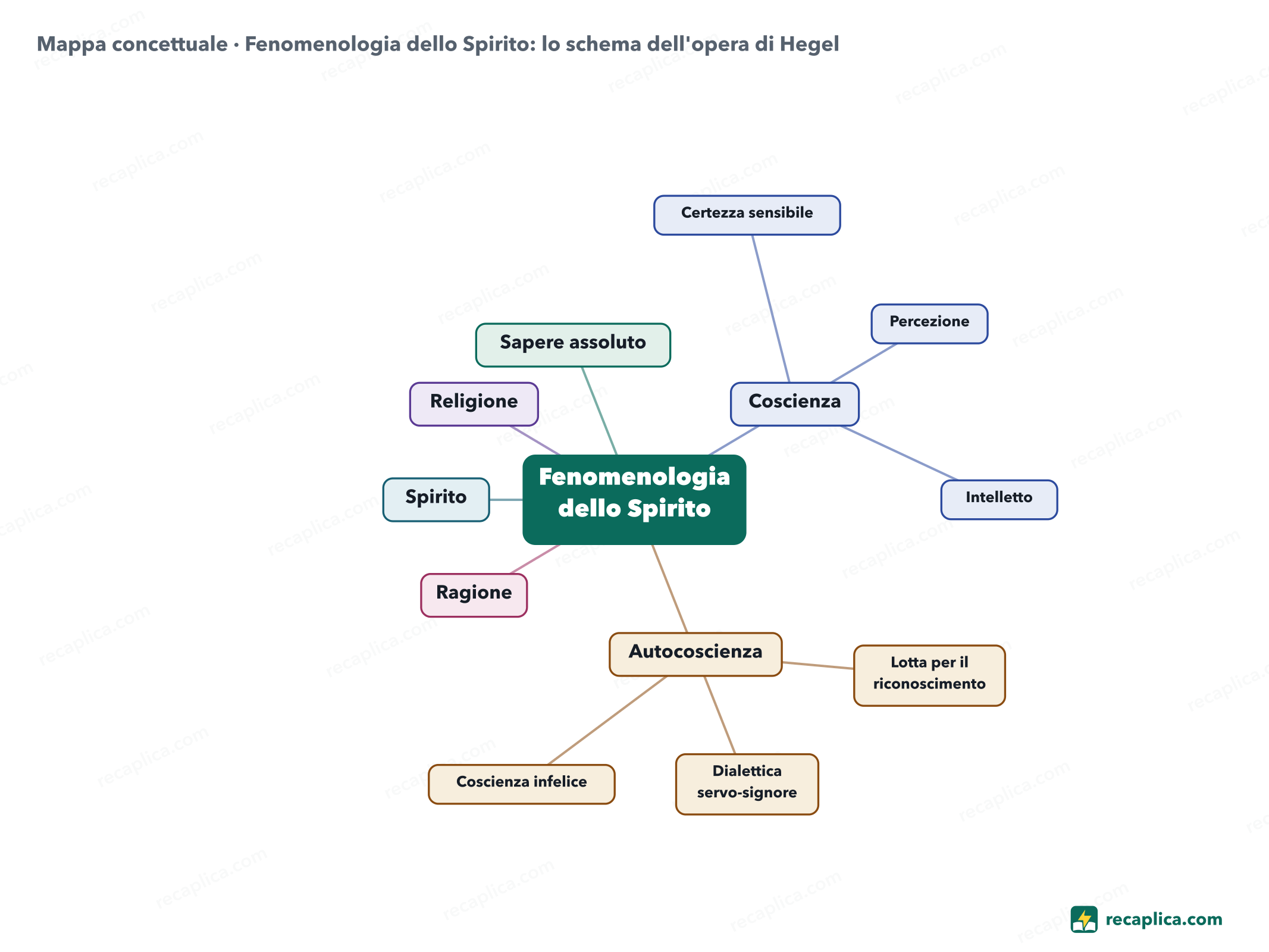 Mappa concettuale: Fenomenologia dello Spirito: lo schema dell'opera di Hegel