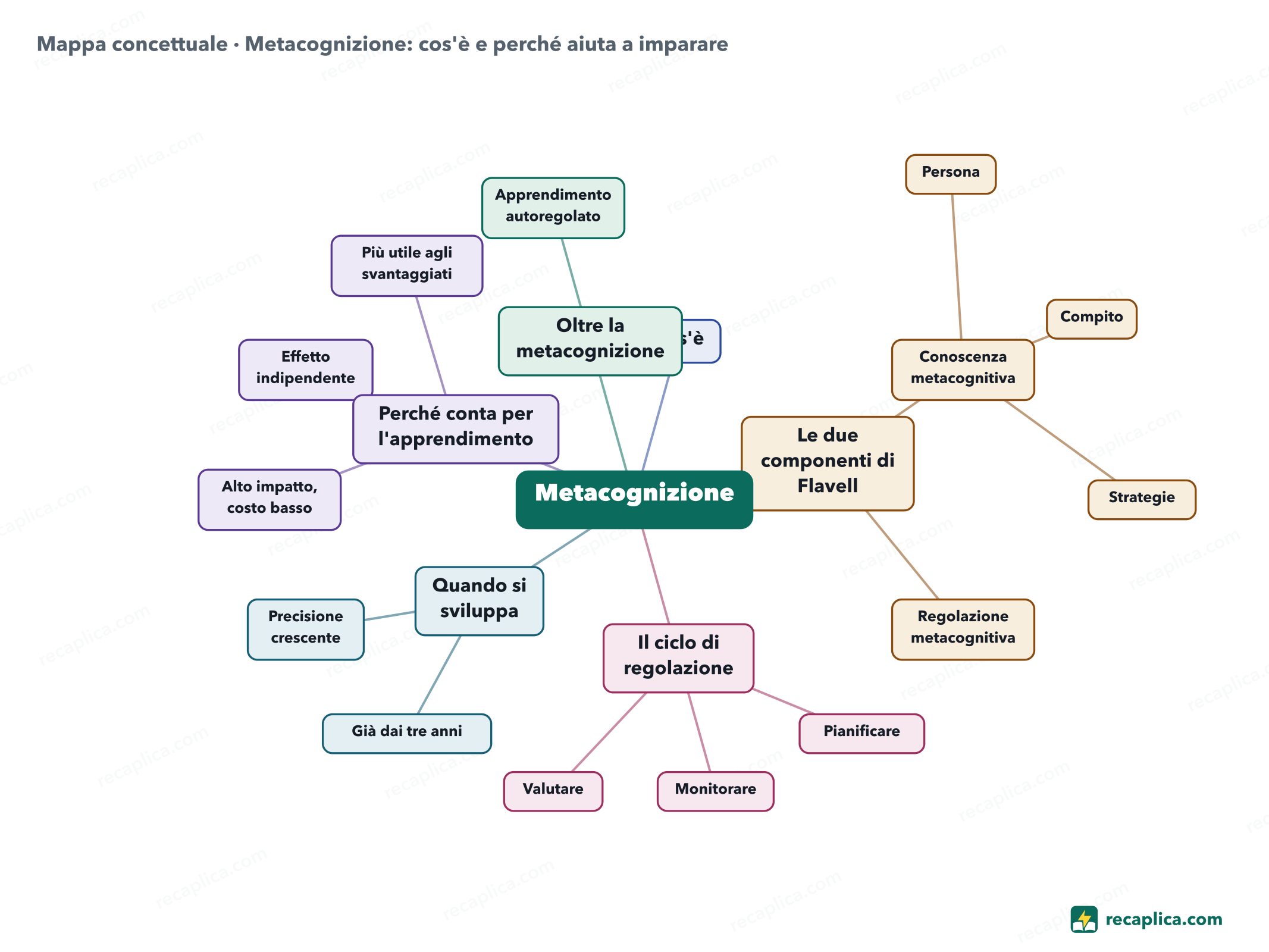 Mappa concettuale: Metacognizione: cos'è e perché aiuta a imparare