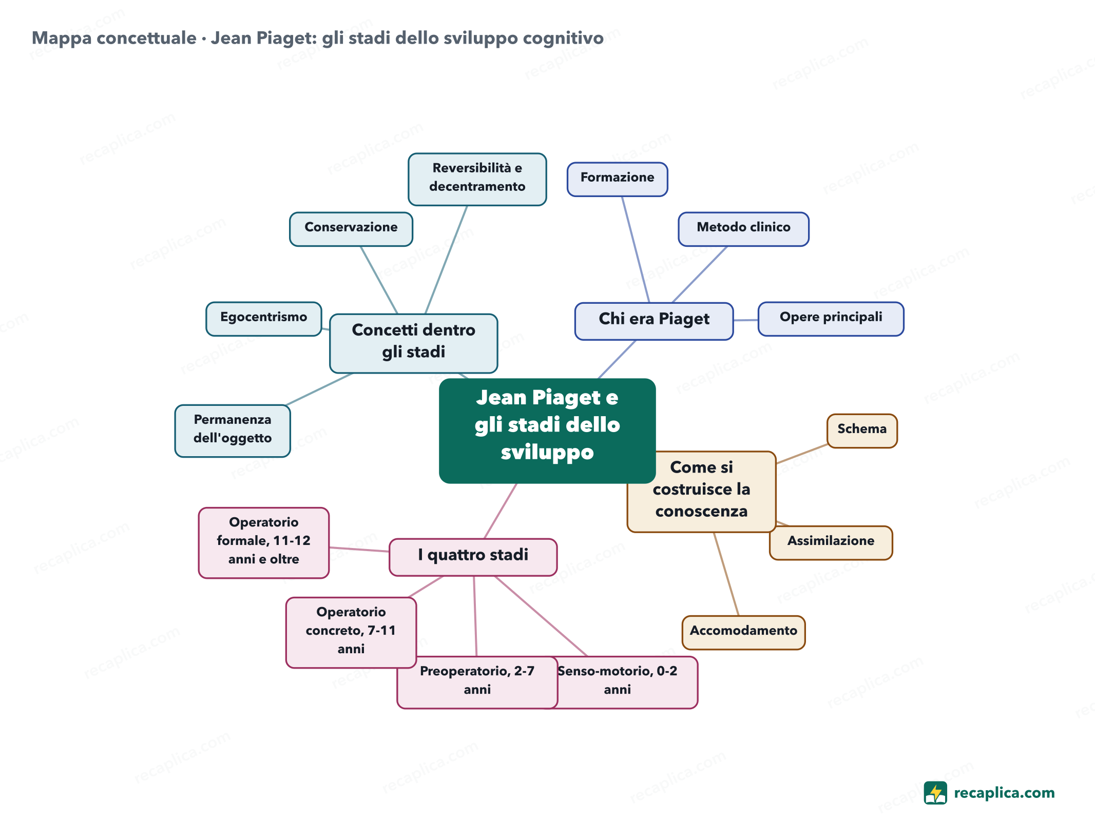 Mappa concettuale: Jean Piaget: gli stadi dello sviluppo cognitivo