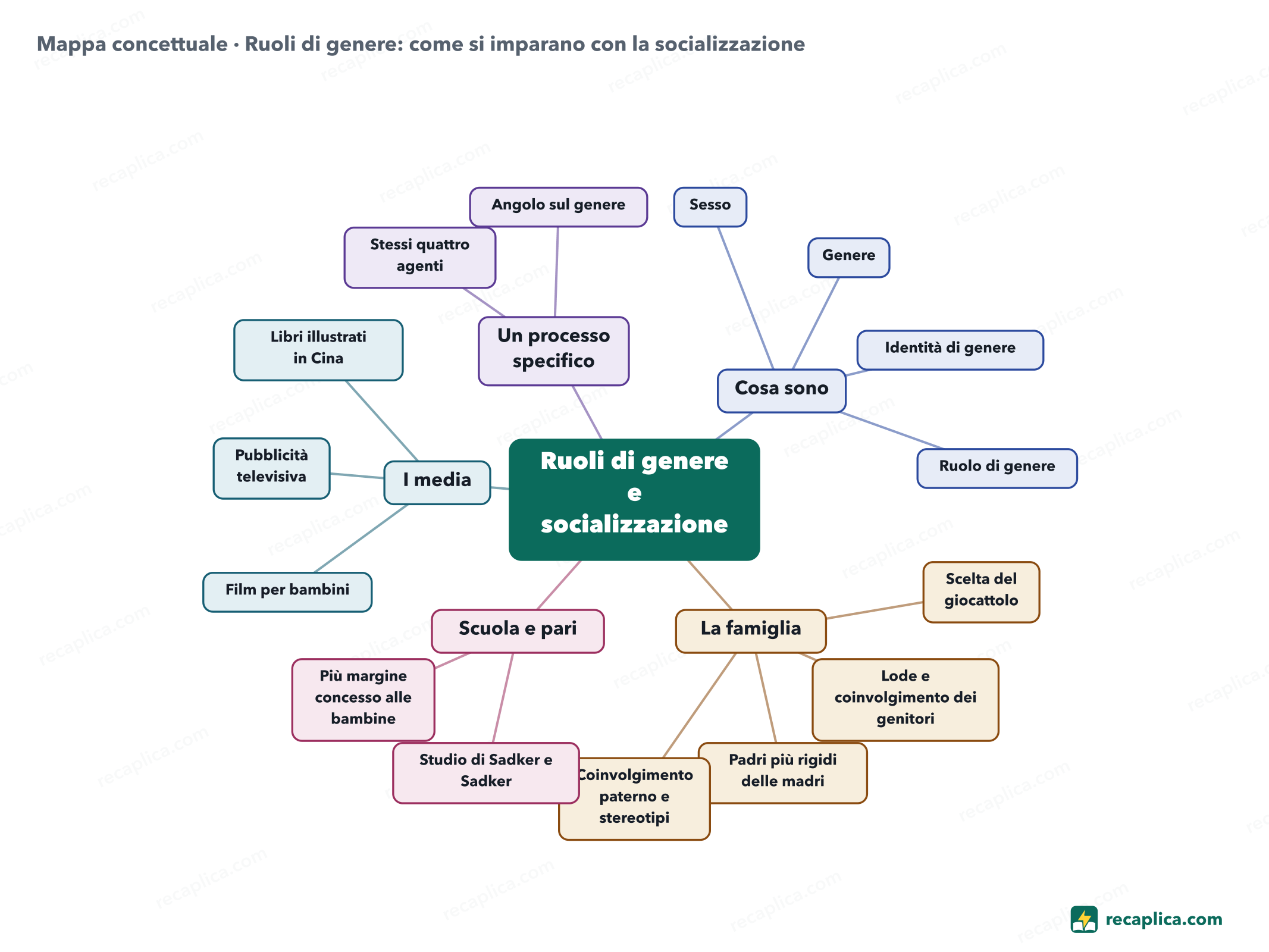 Mappa concettuale: Ruoli di genere: come si imparano con la socializzazione
