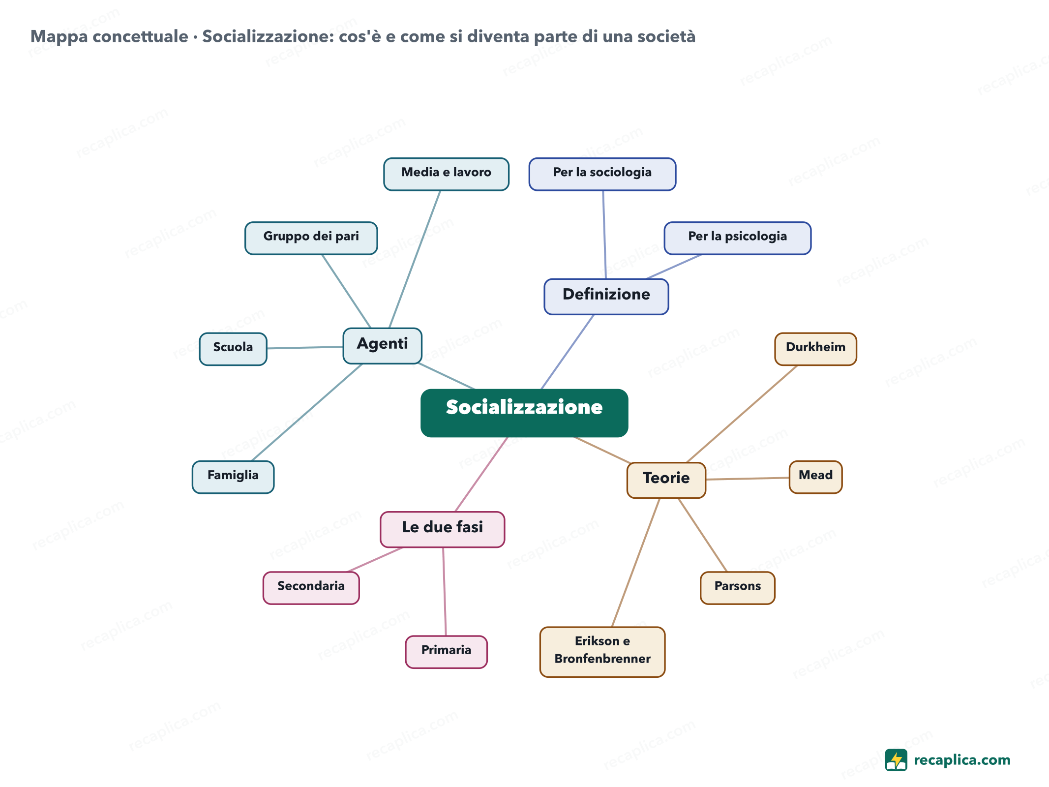 Mappa concettuale: Socializzazione: cos'è e come si diventa parte di una società