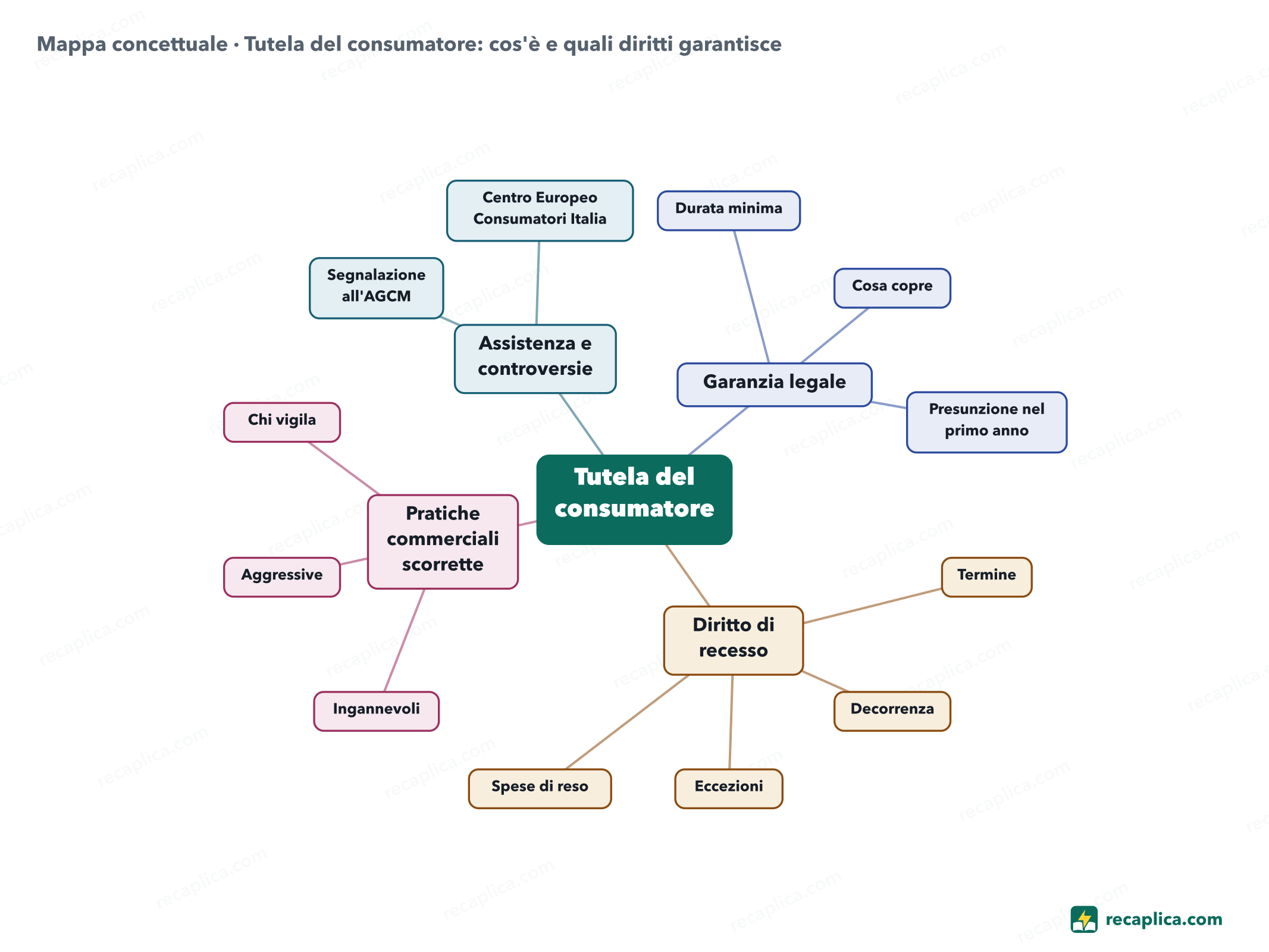 Mappa concettuale: Tutela del consumatore: cos'è e quali diritti garantisce